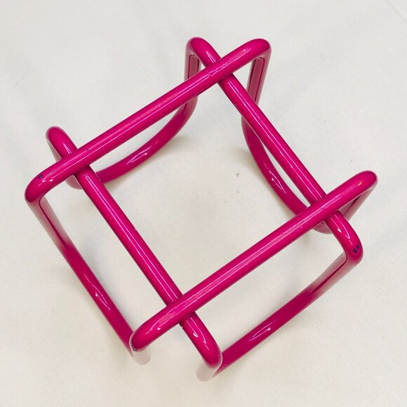 90s Fuchsia Pink Enamel Metal Wire Arch Square Notepad Holder, Vintage Office - Picture 6 of 9